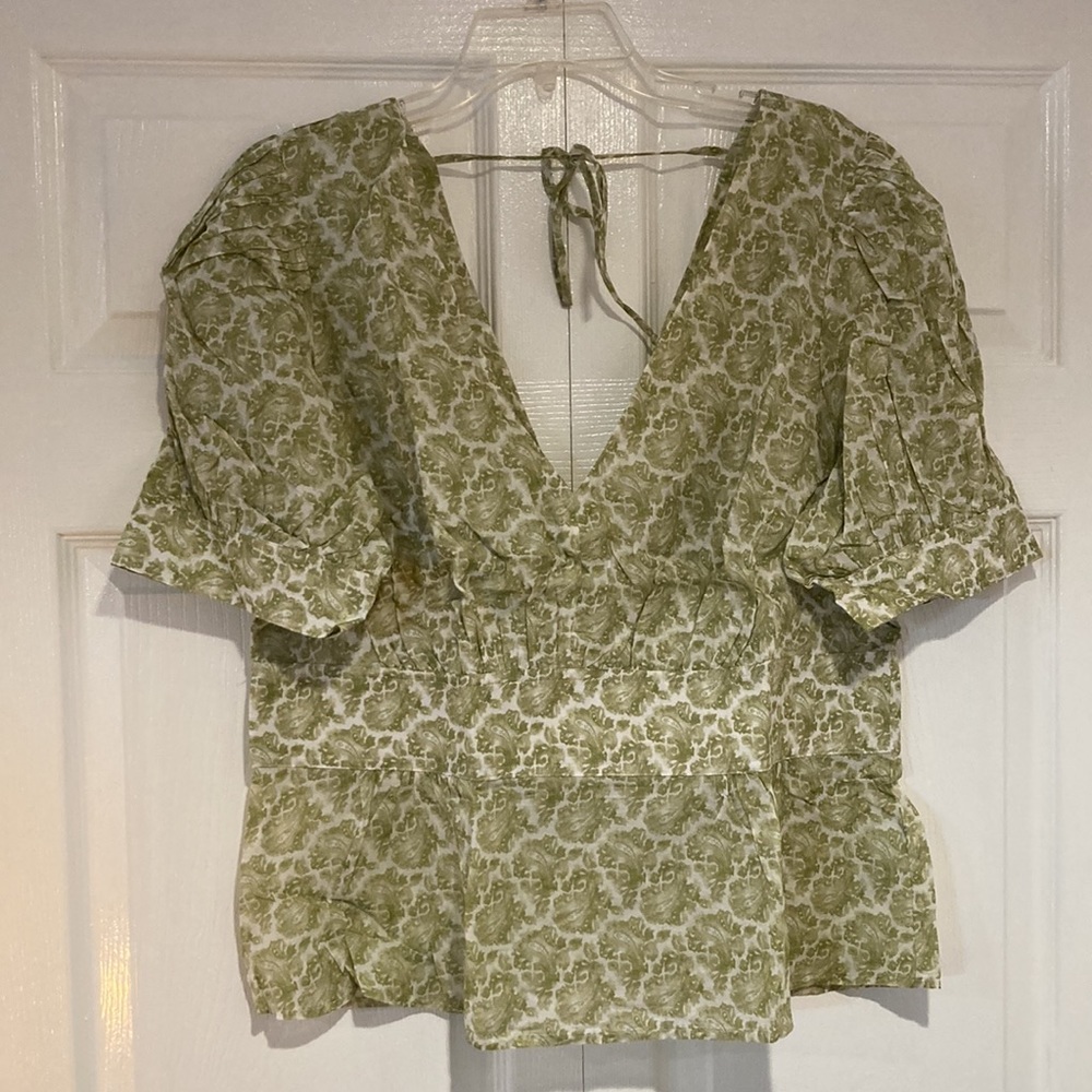 J.Crew V-neck puff-sleeve top in ornate paisley